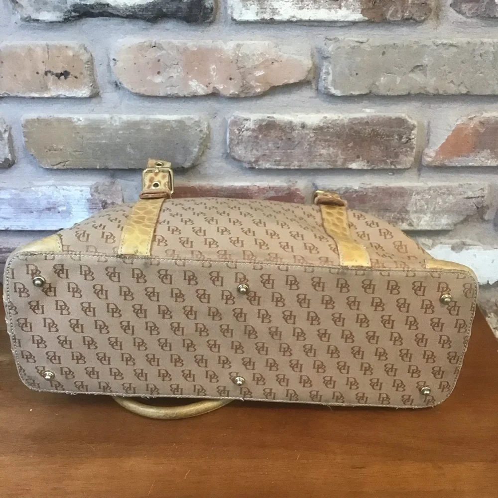 DOONEY & BOURKE Vintage Tan Signature Jacquard Croc Leather Trim Satchel Bag